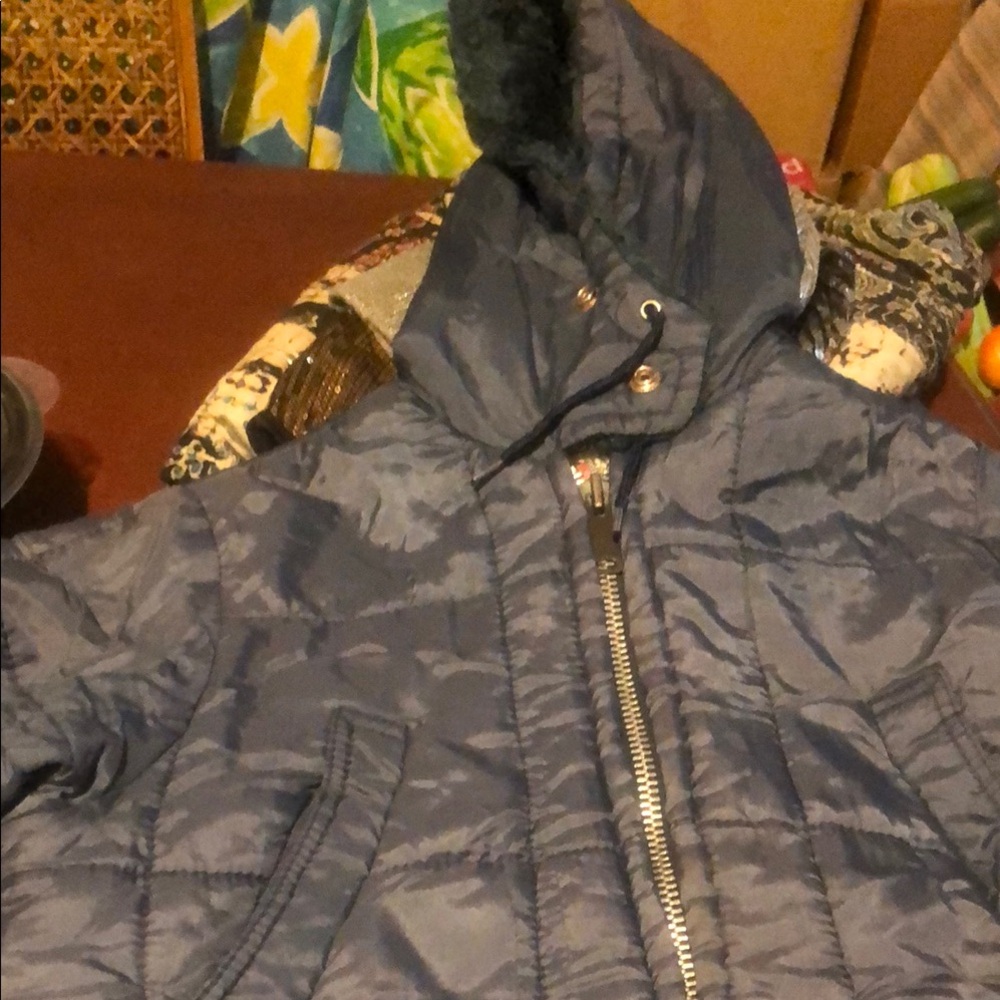 Blue Quilted Hooded Jacket